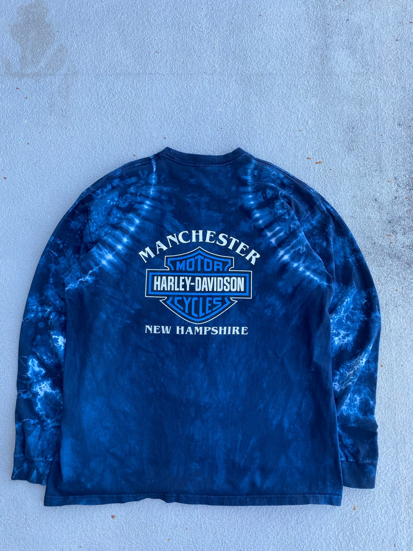 Vintage Harley Davidson Blue Marble Dyed Long sleeve size XXL