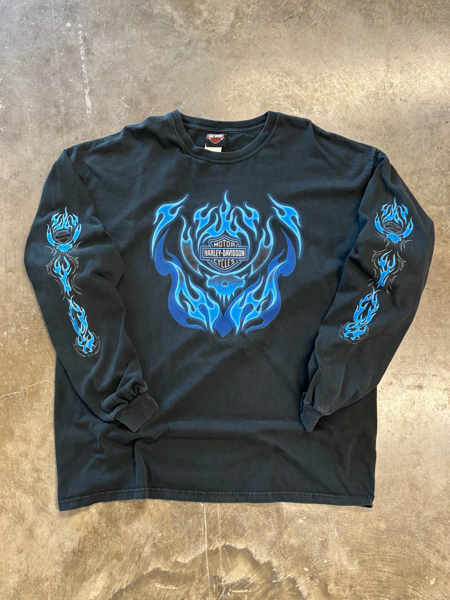 Vintage Harley Davison Blue skull long sleeve size xxl