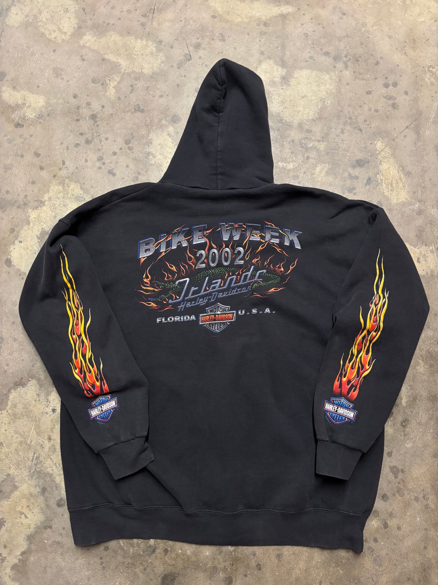 Vintage Harley Davidson flame sleeve zip up hoodie size XXL