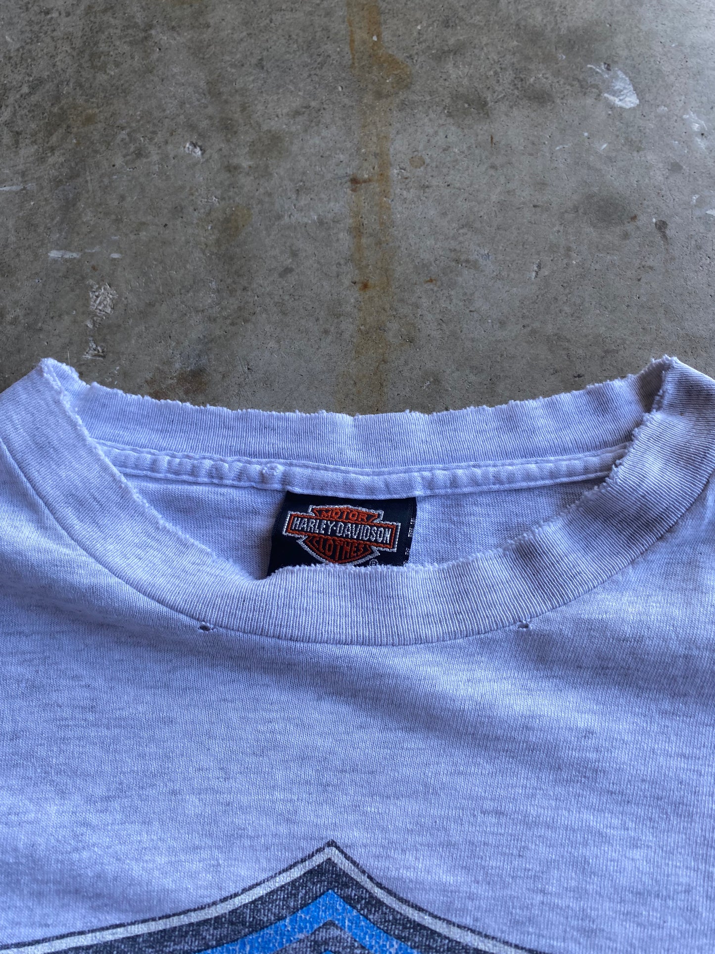 Vintage Harley Davidson Blue Flame Grey Blank Variant size large