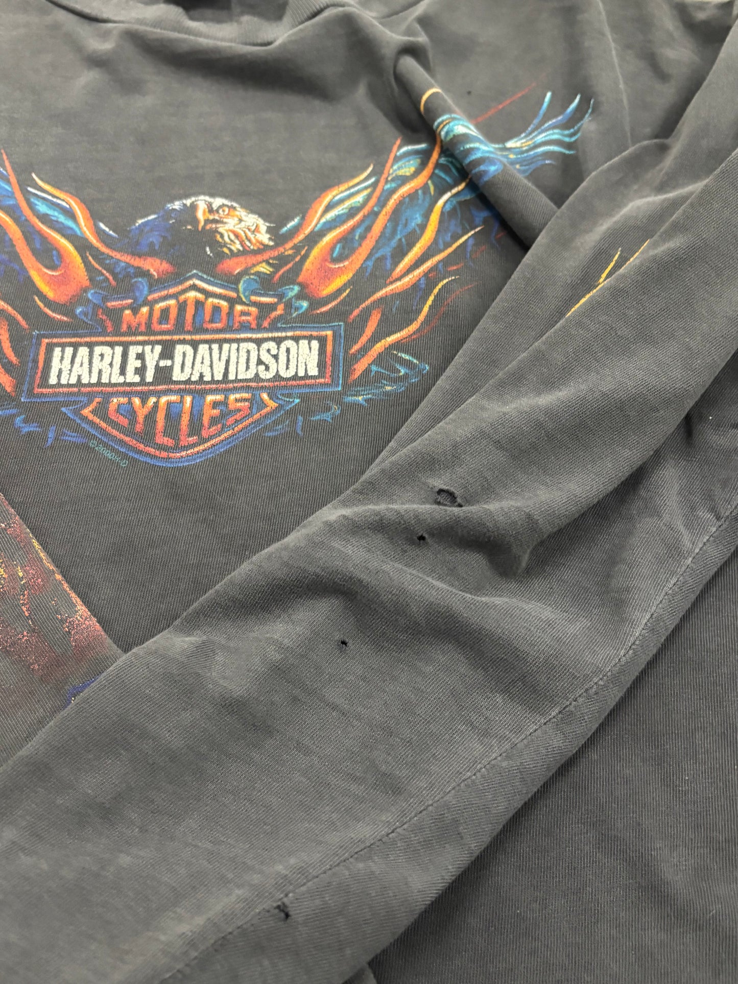 Vintage Thrashed and Faded out Harley Long sleeve flaming eagle size xl shirt