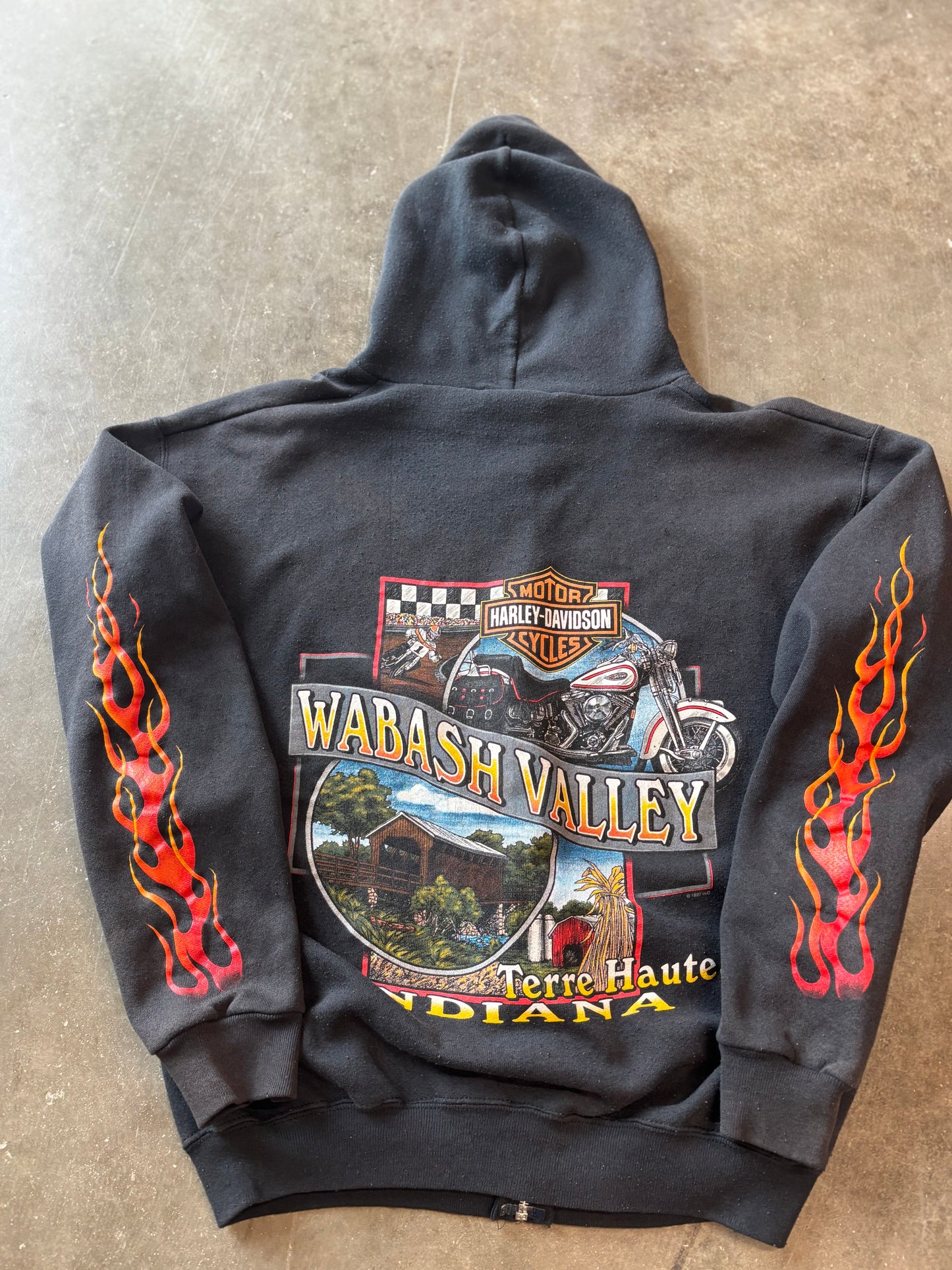 Vintage Harley Davidson flame sleeve zip up size large