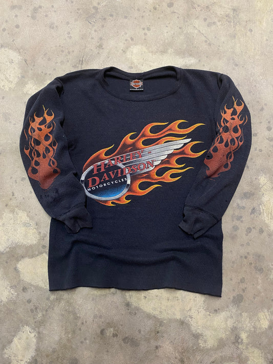 Vintage Harley Davidson Flaming shield thermal long sleeve size large