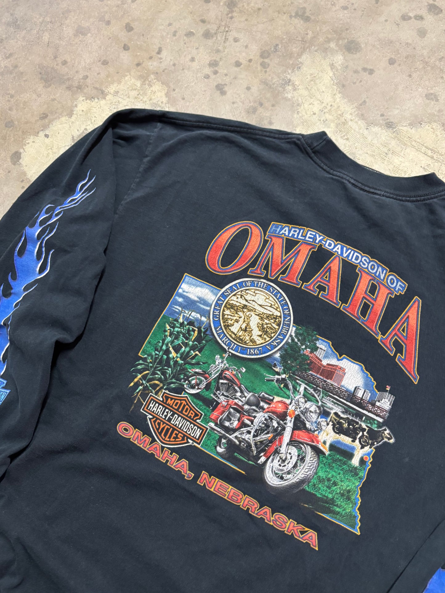 Vintage Harley Davidson blue flames long sleeve shirt size XL