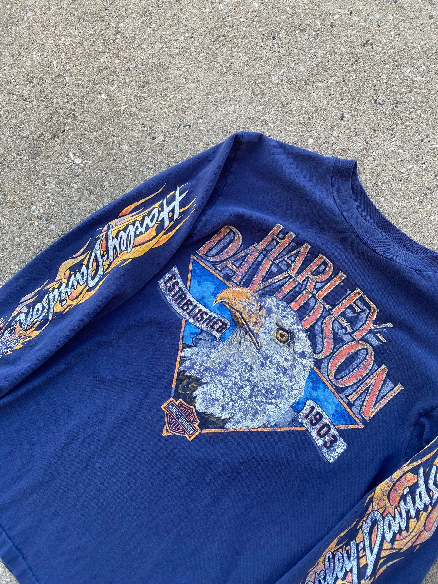 Vintage Harley Davidson Flaming blue Eagle long sleeve shirt size medium