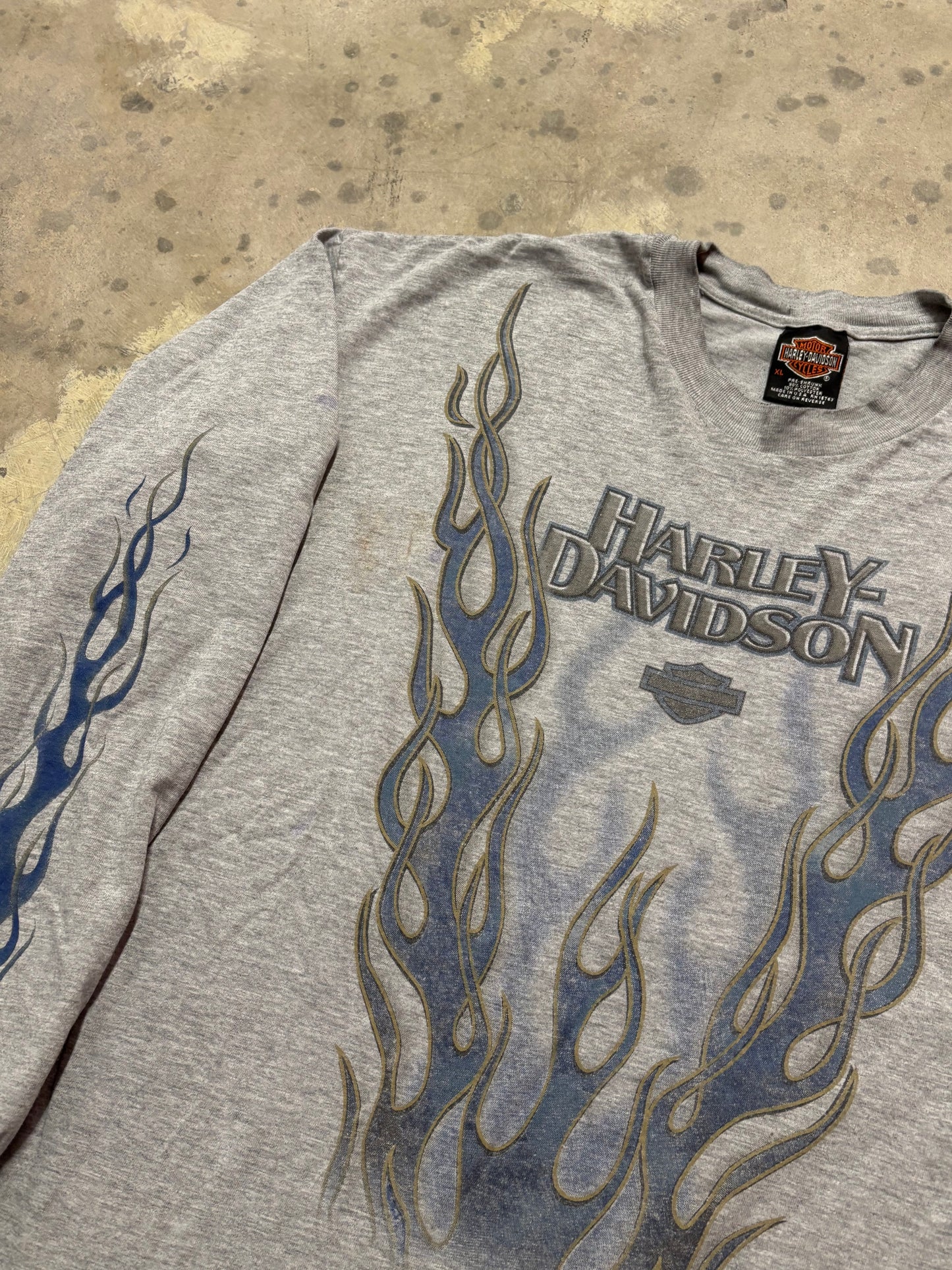 Vintage Harley Davidson blue flame long sleeve shirt size XL