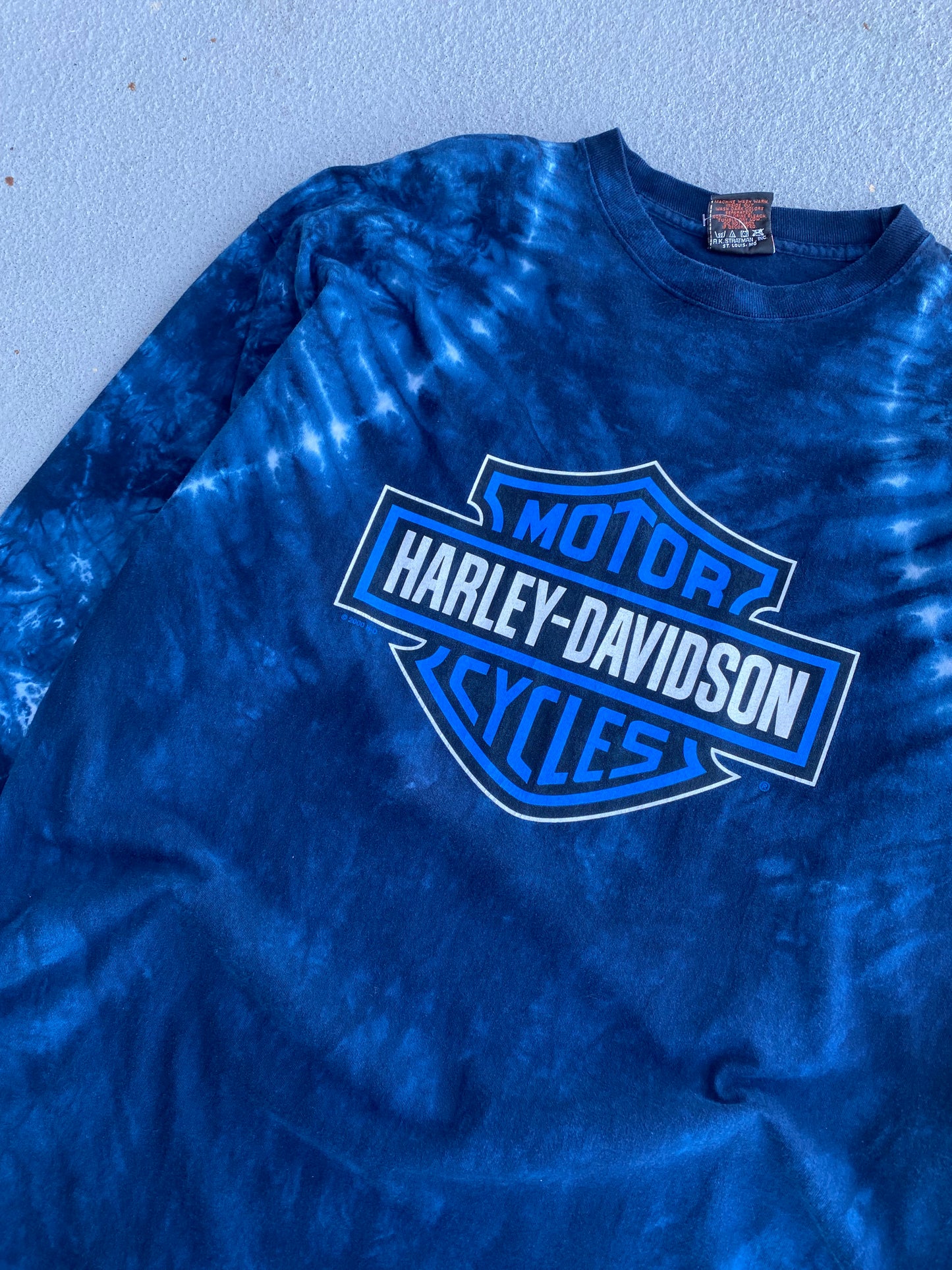 Vintage Harley Davidson Blue Marble Dyed Long sleeve size XXL