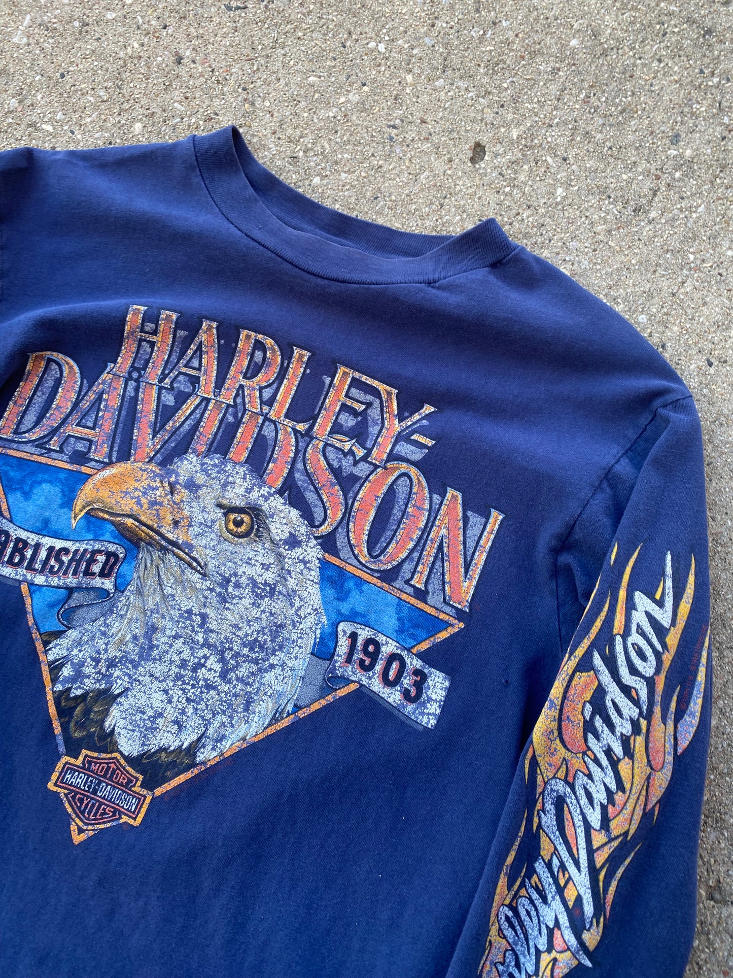 Vintage Harley Davidson Flaming blue Eagle long sleeve shirt size medium