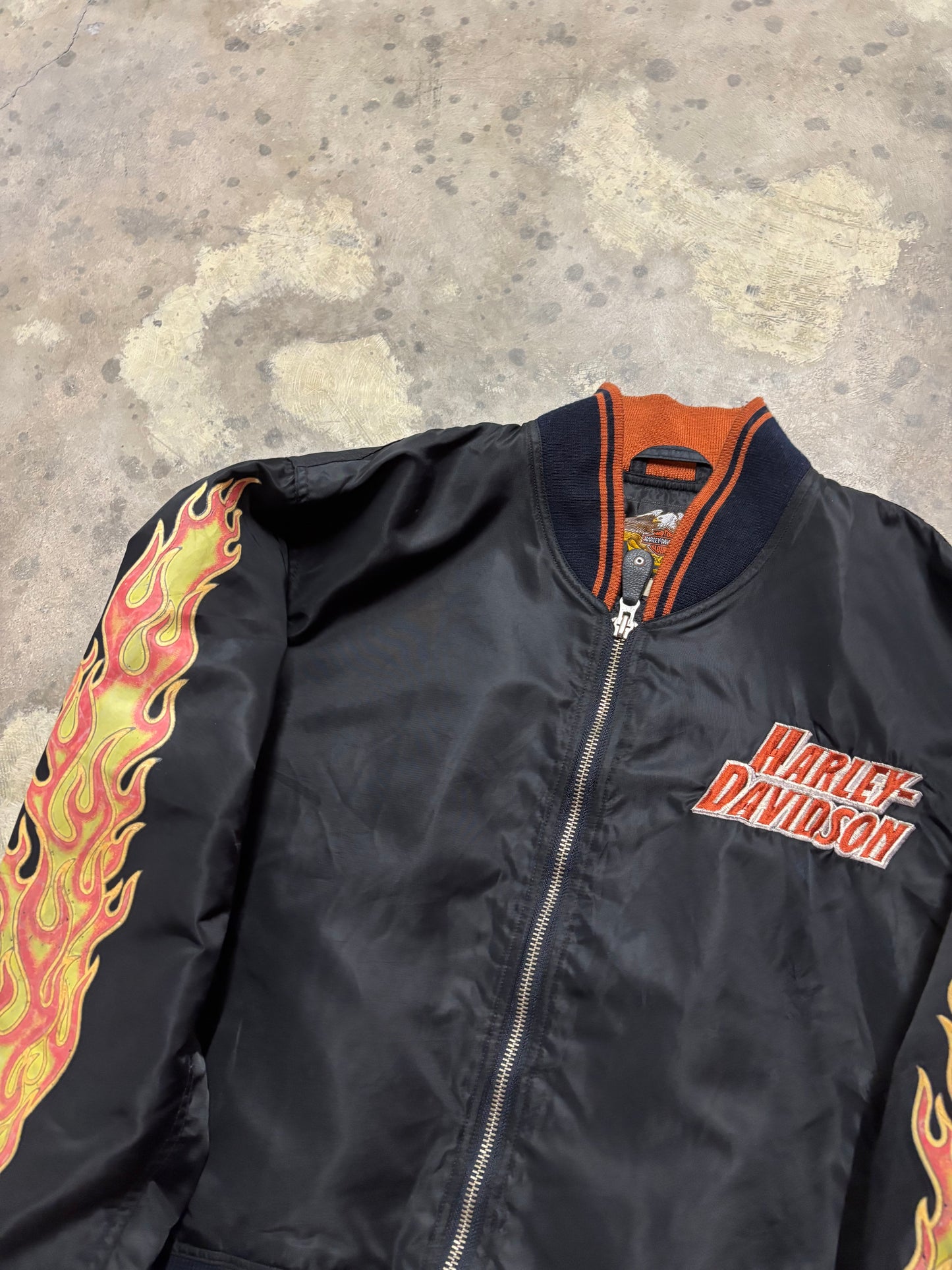 Vintage Harley Davidson Bomber satin flame jacket size large