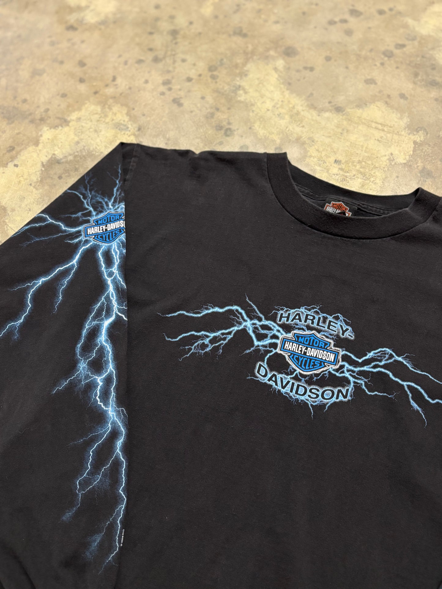 Vintage Harley Davidson Blue Lightning Explosion longsleeve shirt size XL