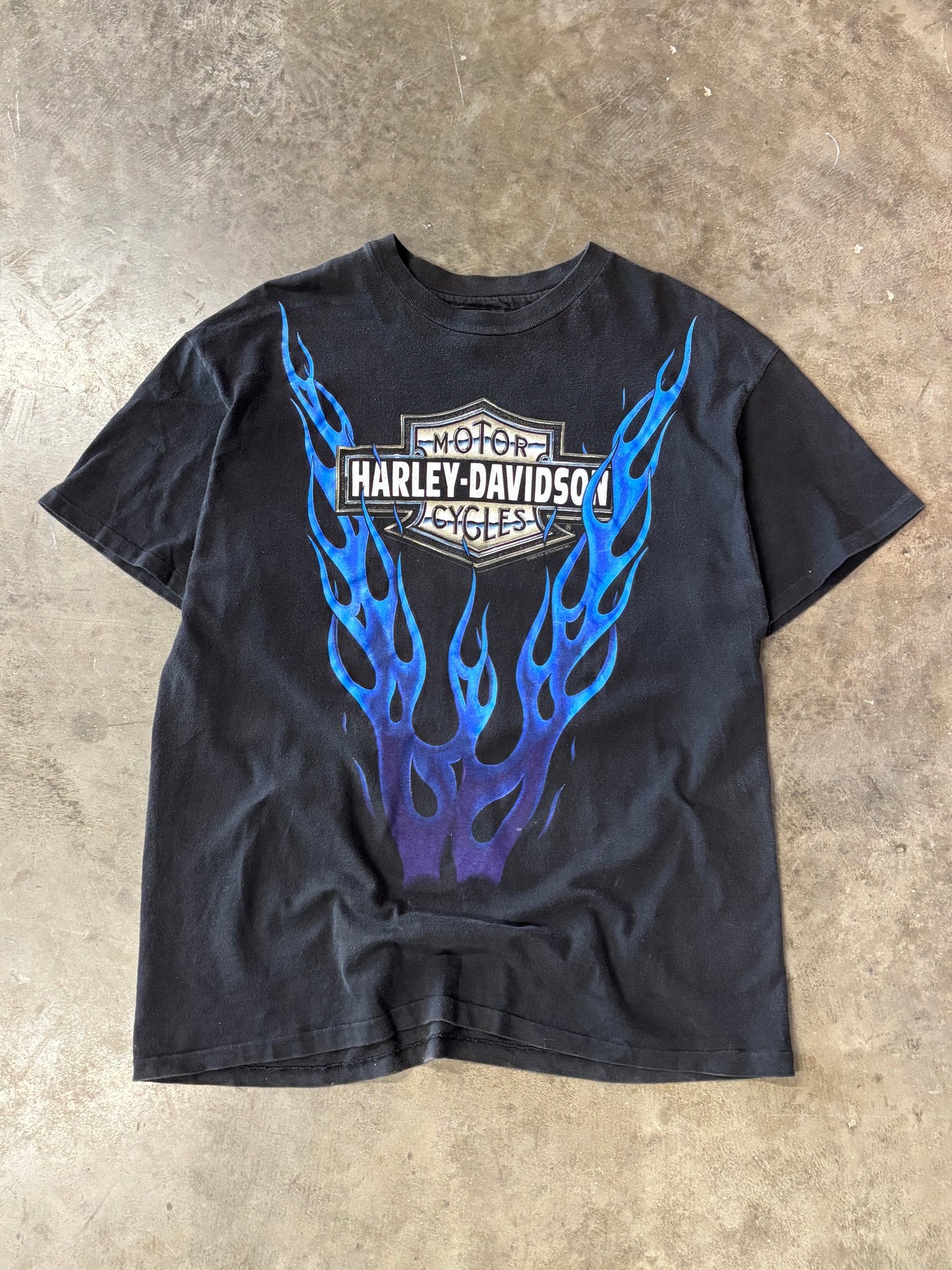 Vintage Harley Davidson V Twin blue flame long sleeve size xl