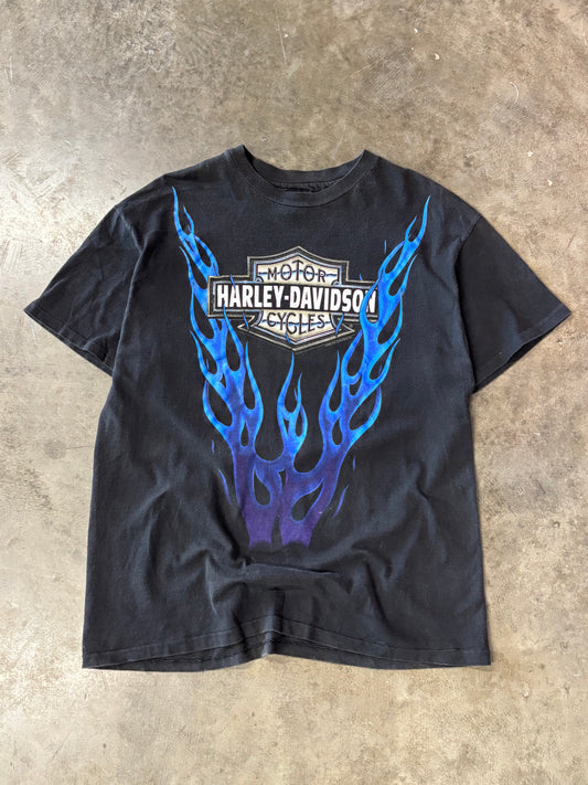 Vintage Harley Davidson V Twin blue flame long sleeve size xl