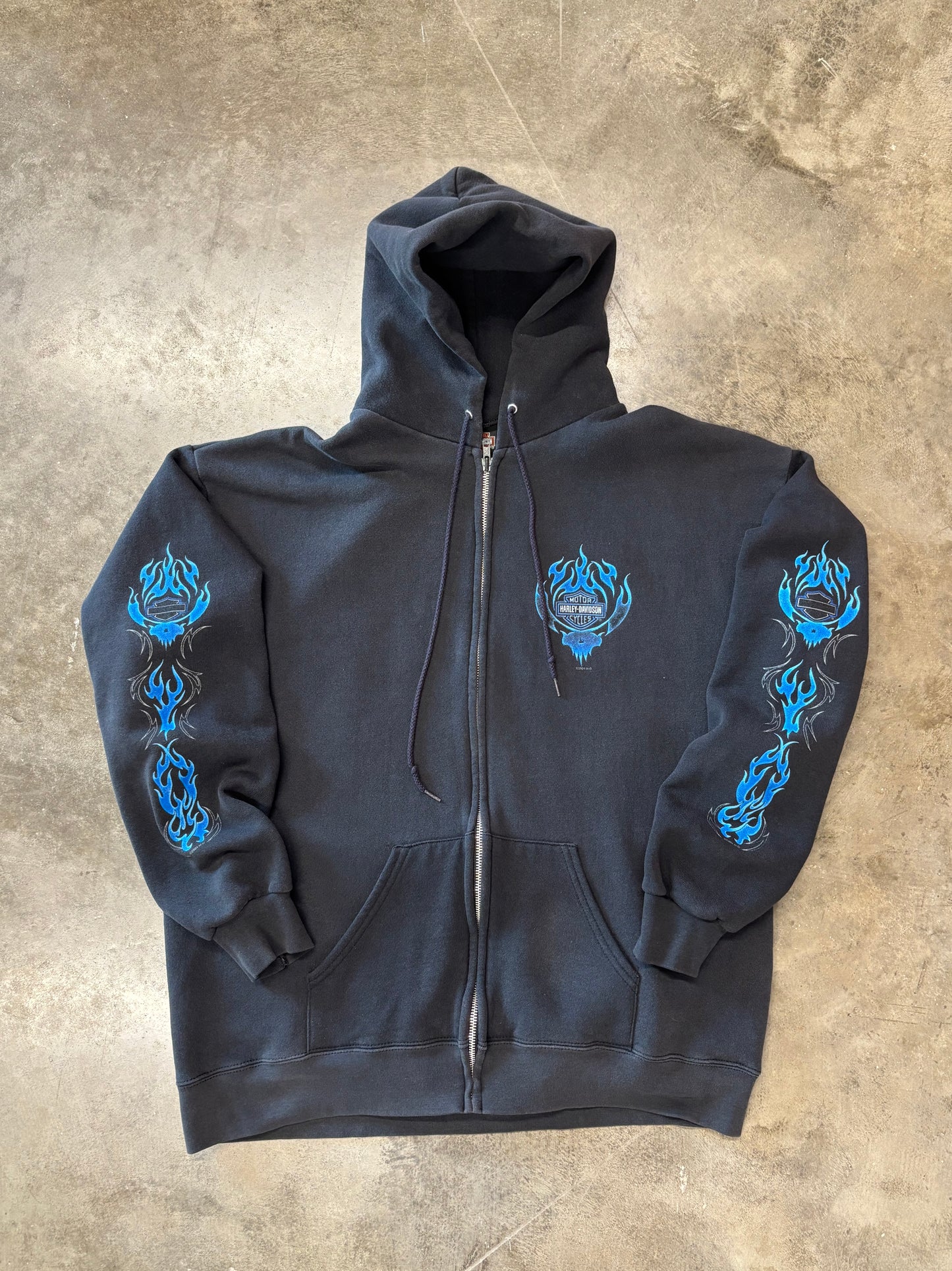 Vintage Harley Davidson Blue flame Harley zip size extra large