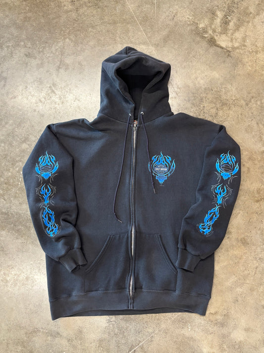 Vintage Harley Davidson Blue flame Harley zip size extra large