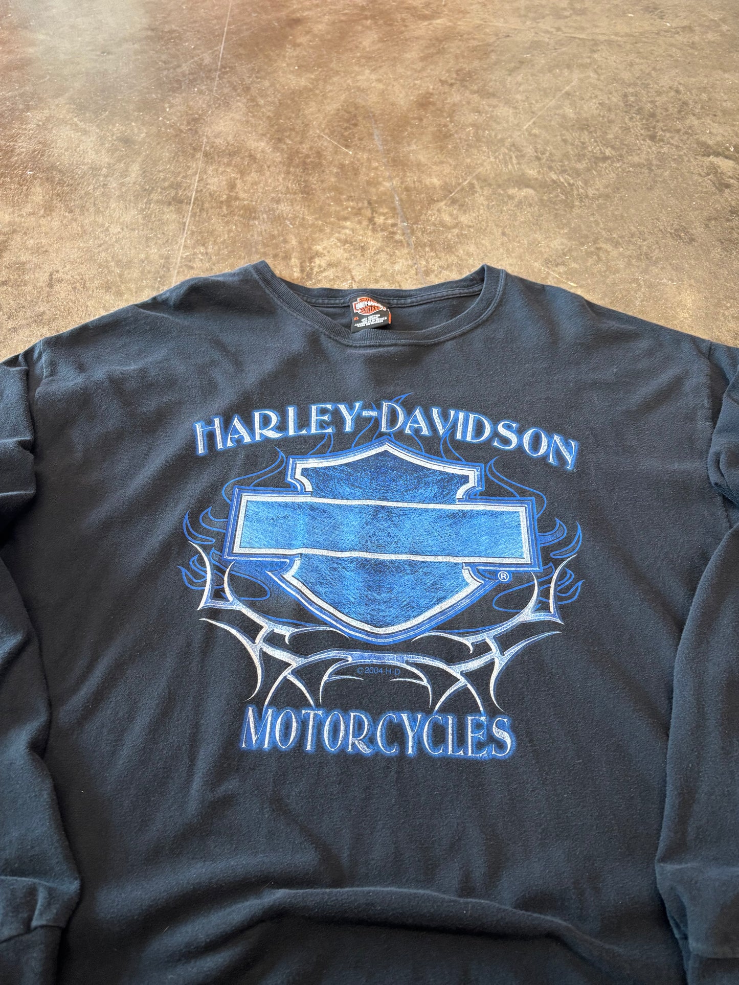 Vintage Harley Davidson Blue flame blue shield long sleeve size xl