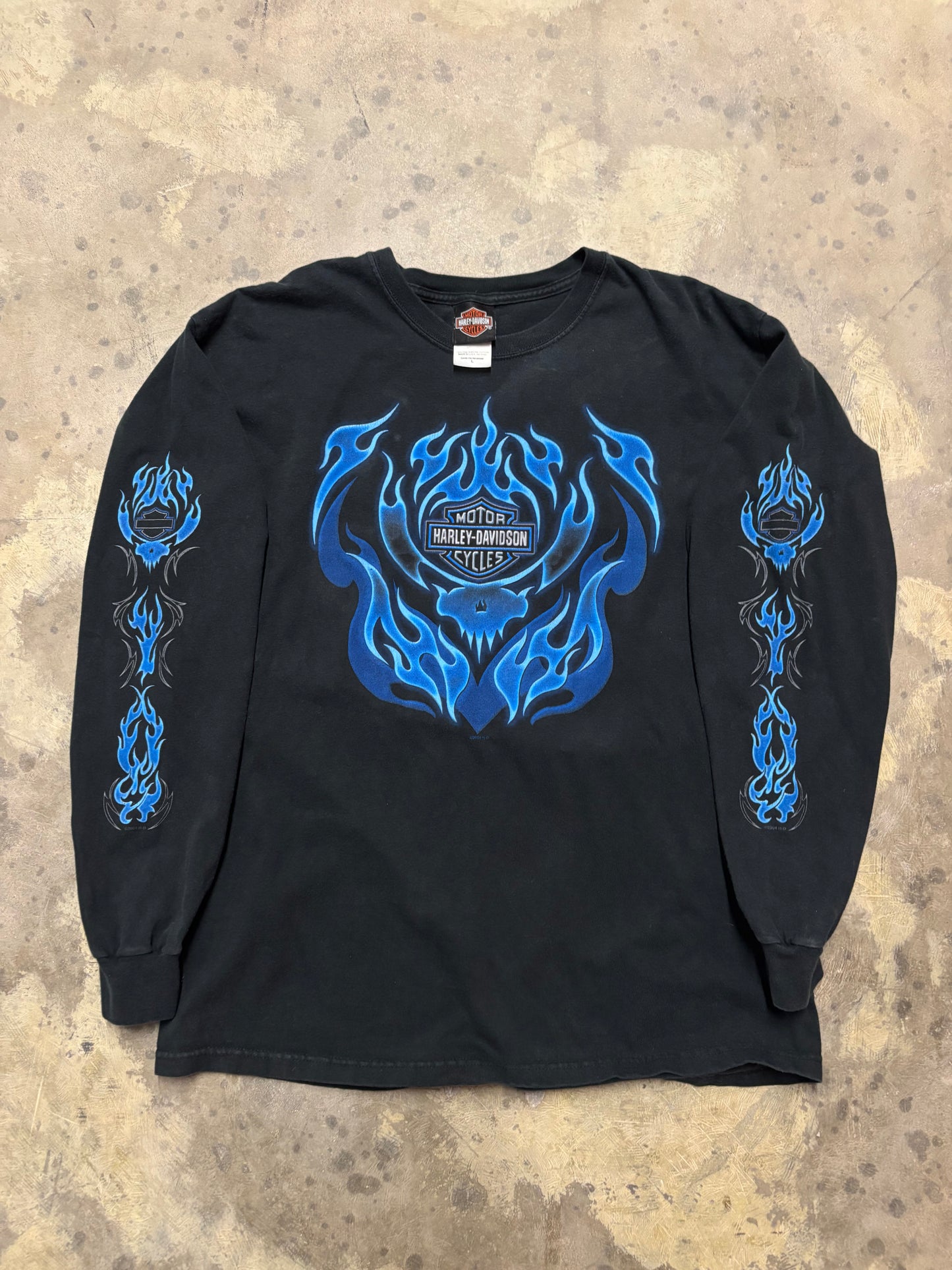 Vintage Harley Davidson Blue Flame Skull shirt size large
