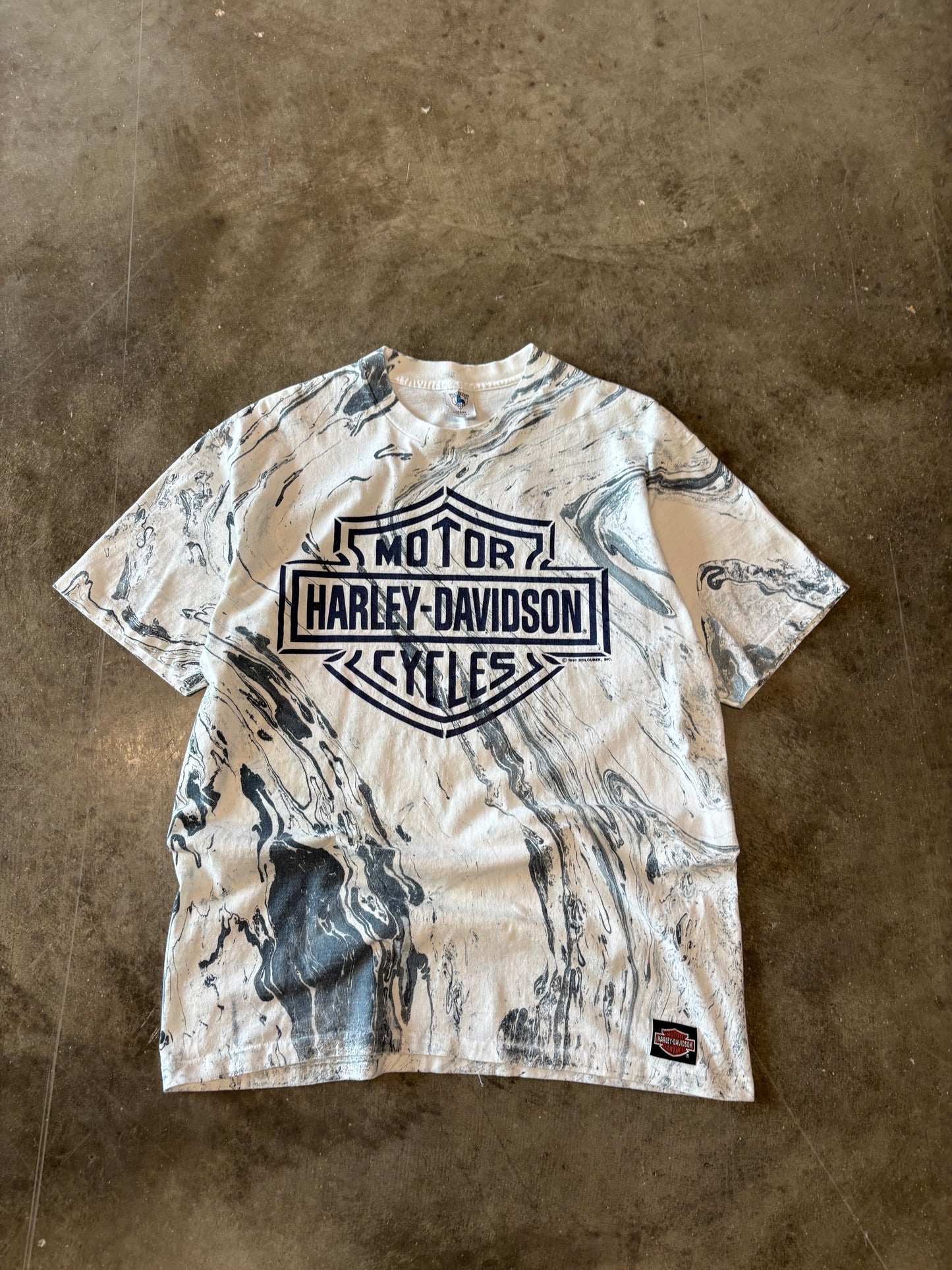 Vintage Harley Davidson marble dyed shield shirt size large