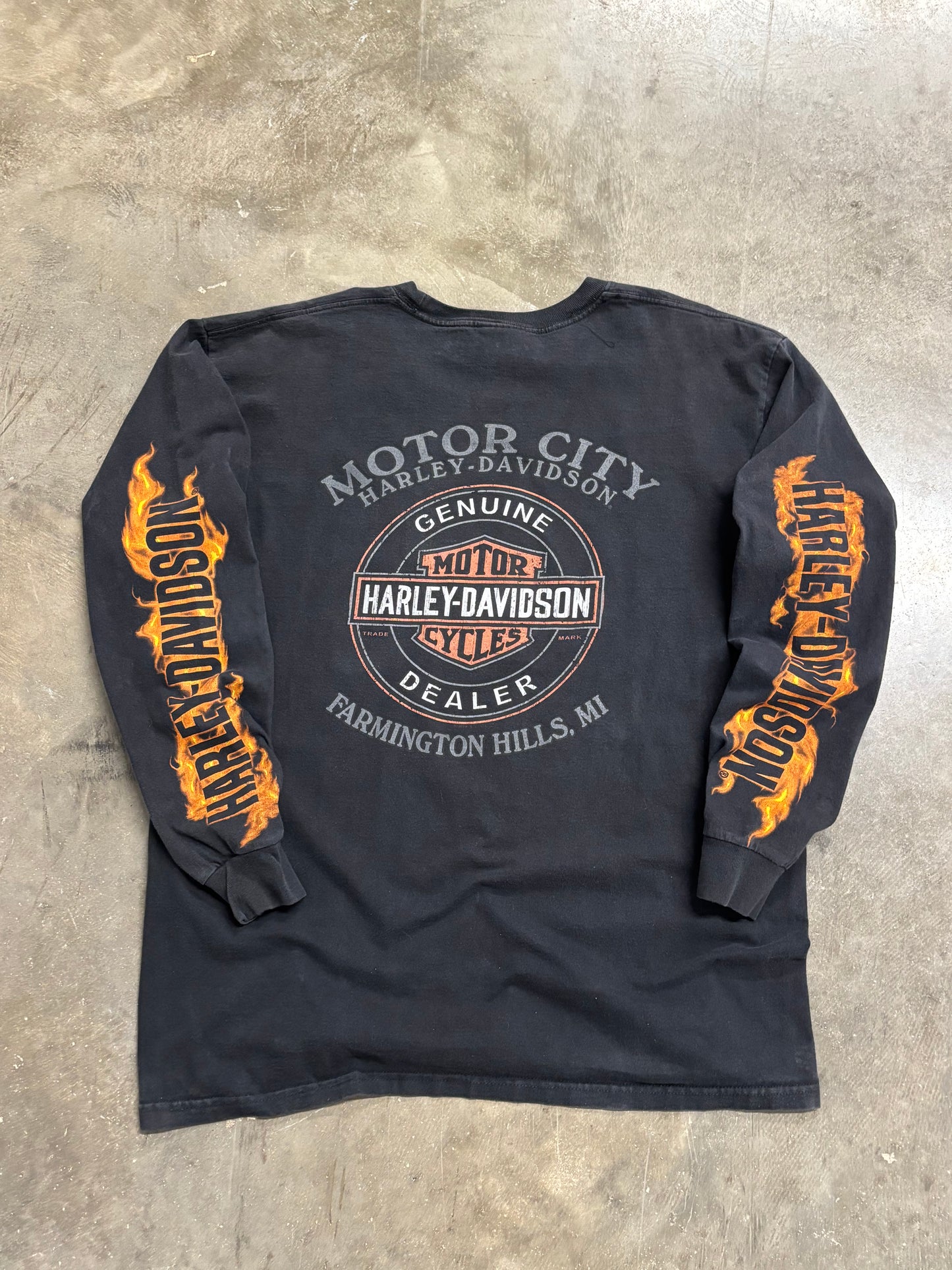 Vintage Harley Davidson skull flame long sleeve size xl