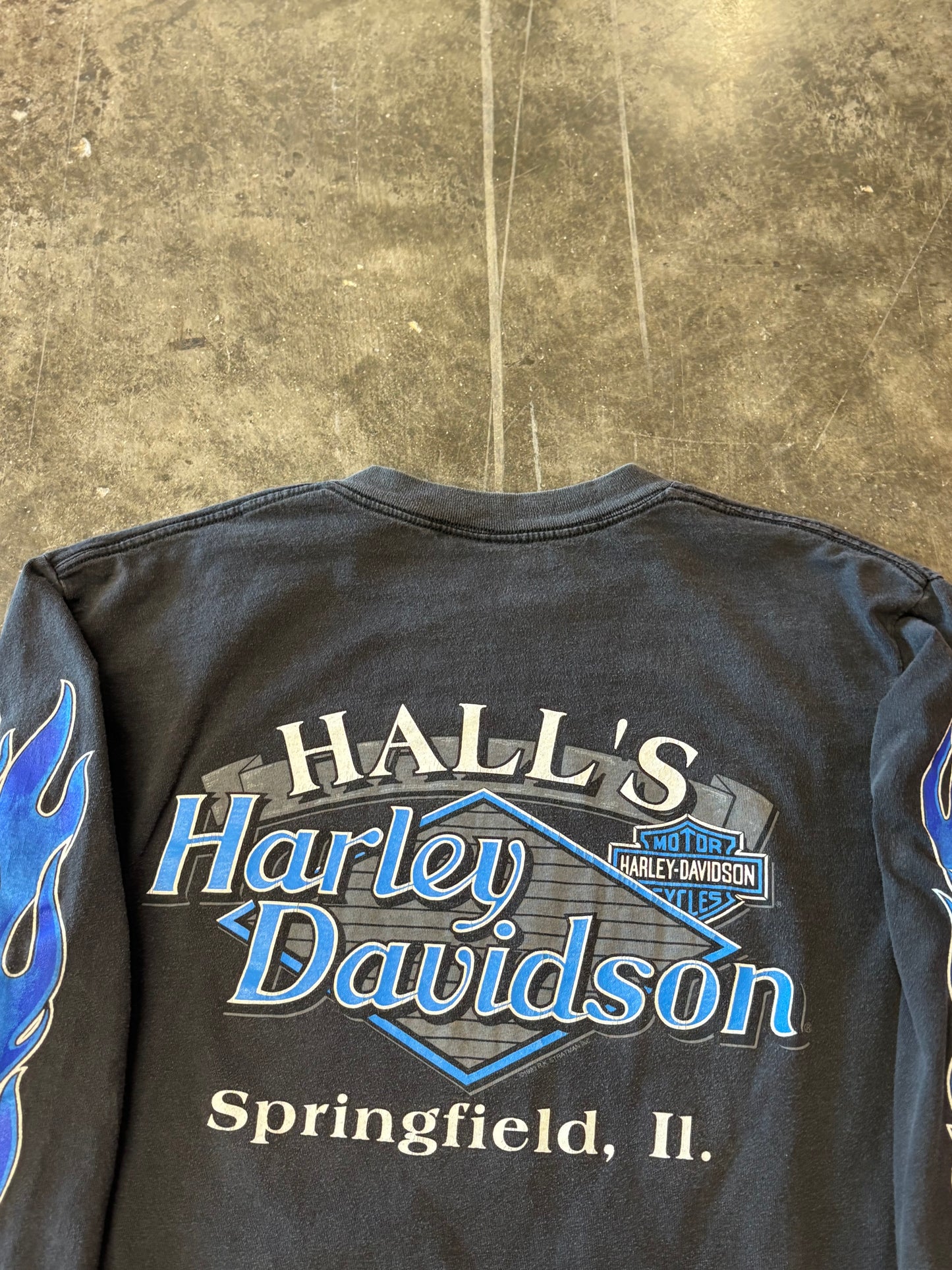 Vintage Harley Davidson V twin blue flame long sleeve size large