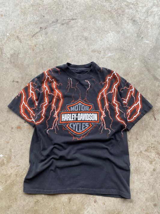 Vintage Harley Davidson Lightning Orange shirt size large