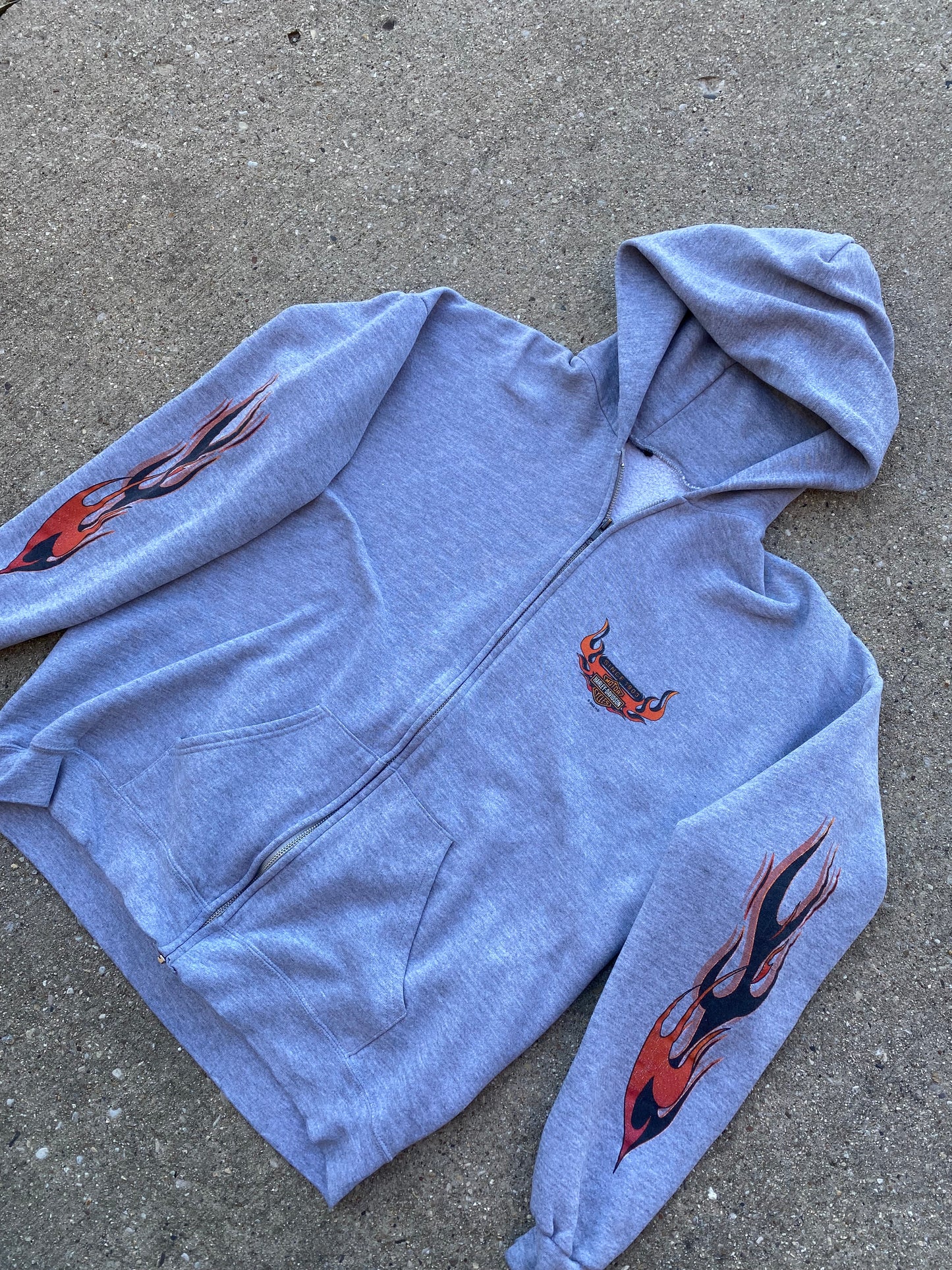 Vintage Harley Davidson flame sleeves zip up hoodie size large