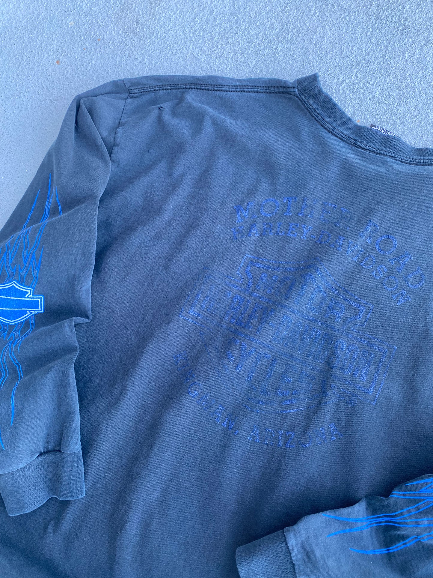 Vintage Blue Flame Blue Shield Chrome long sleeve Harley Davidson  size XXL