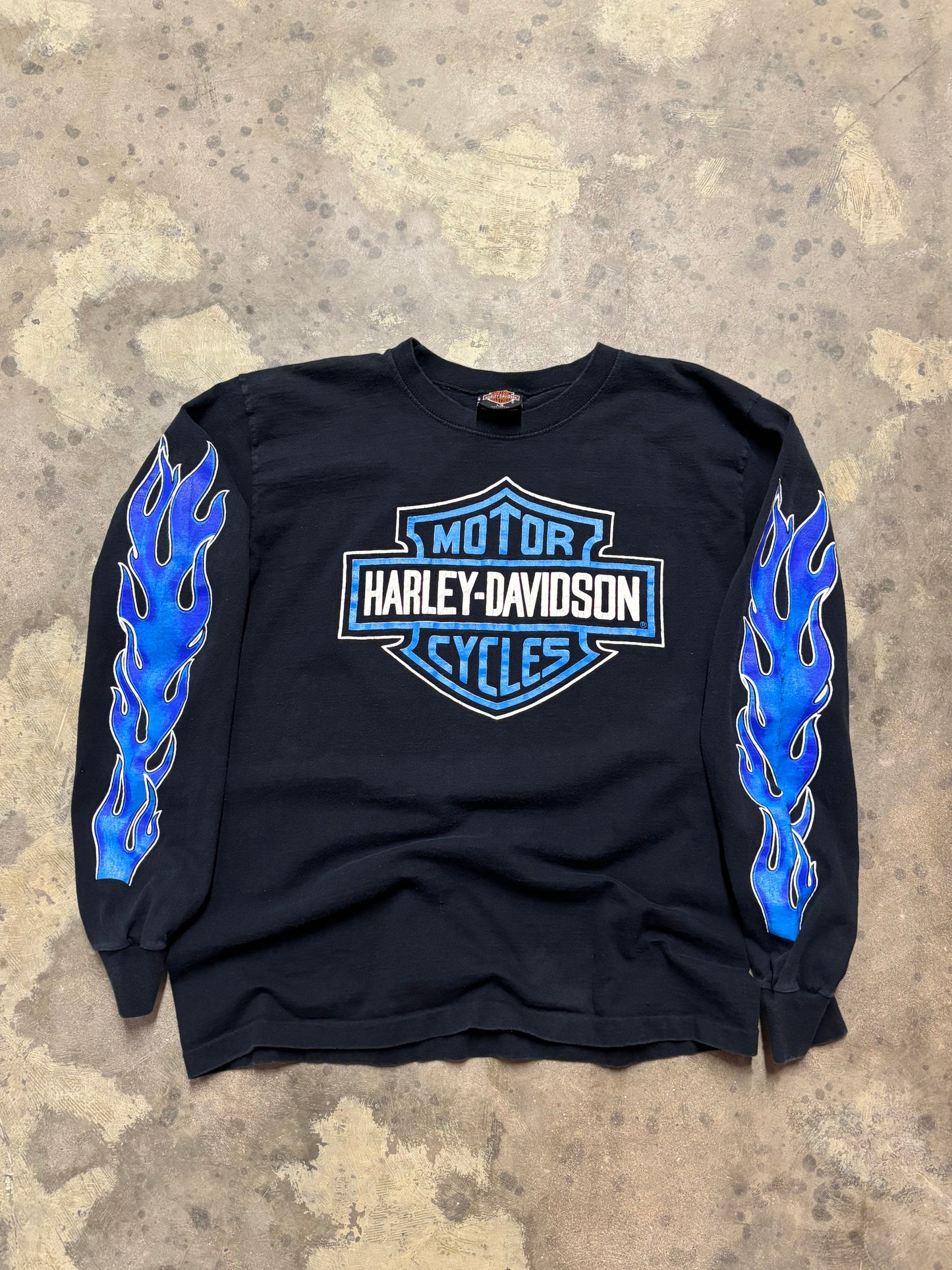 Vintage Harley Davidson Blue flame long sleeve size large