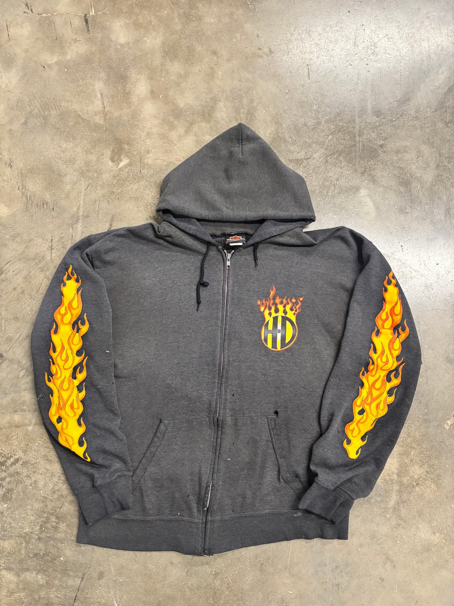 Vintage Harley Davidson Smoked out inferno flame zip up hoodie size large