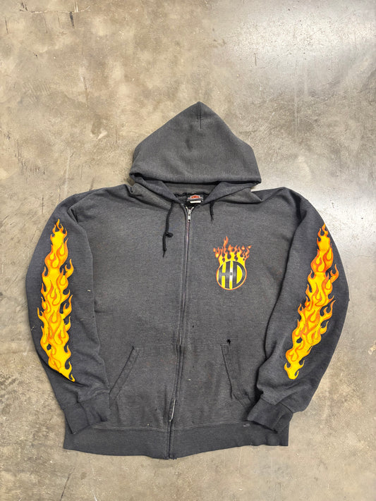 Vintage Harley Davidson Smoked out inferno flame zip up hoodie size large