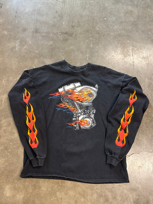 Vintage Harley Davidson Flaming Engine long sleeve size xxl