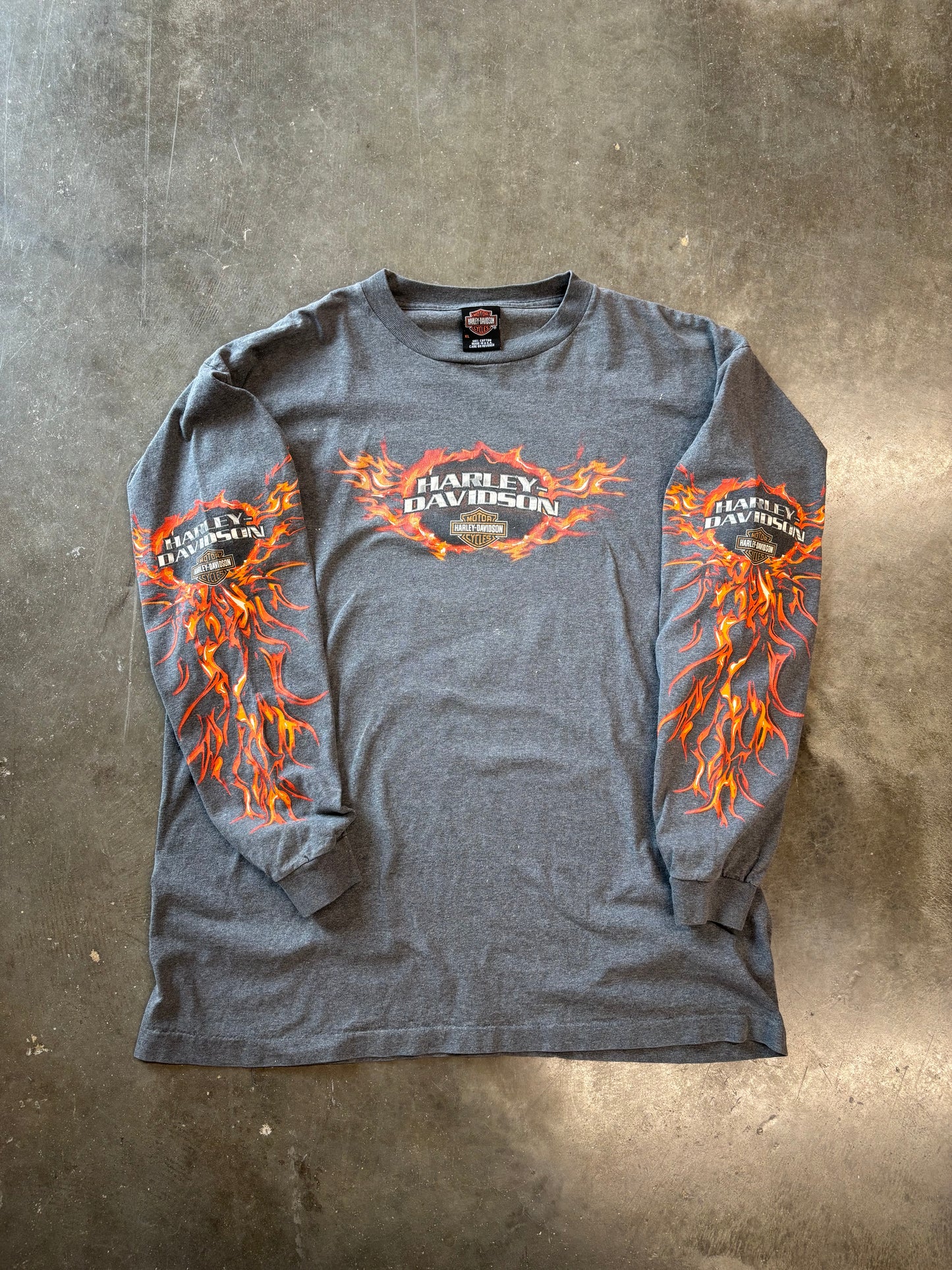 Vintage Harley Davidson Grey flame long sleeve size xl