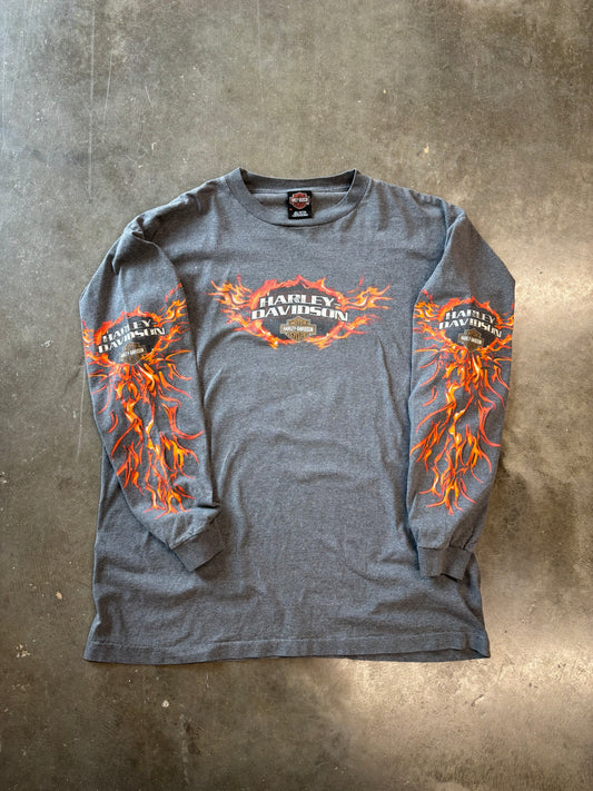 Vintage Harley Davidson Grey flame long sleeve size xl