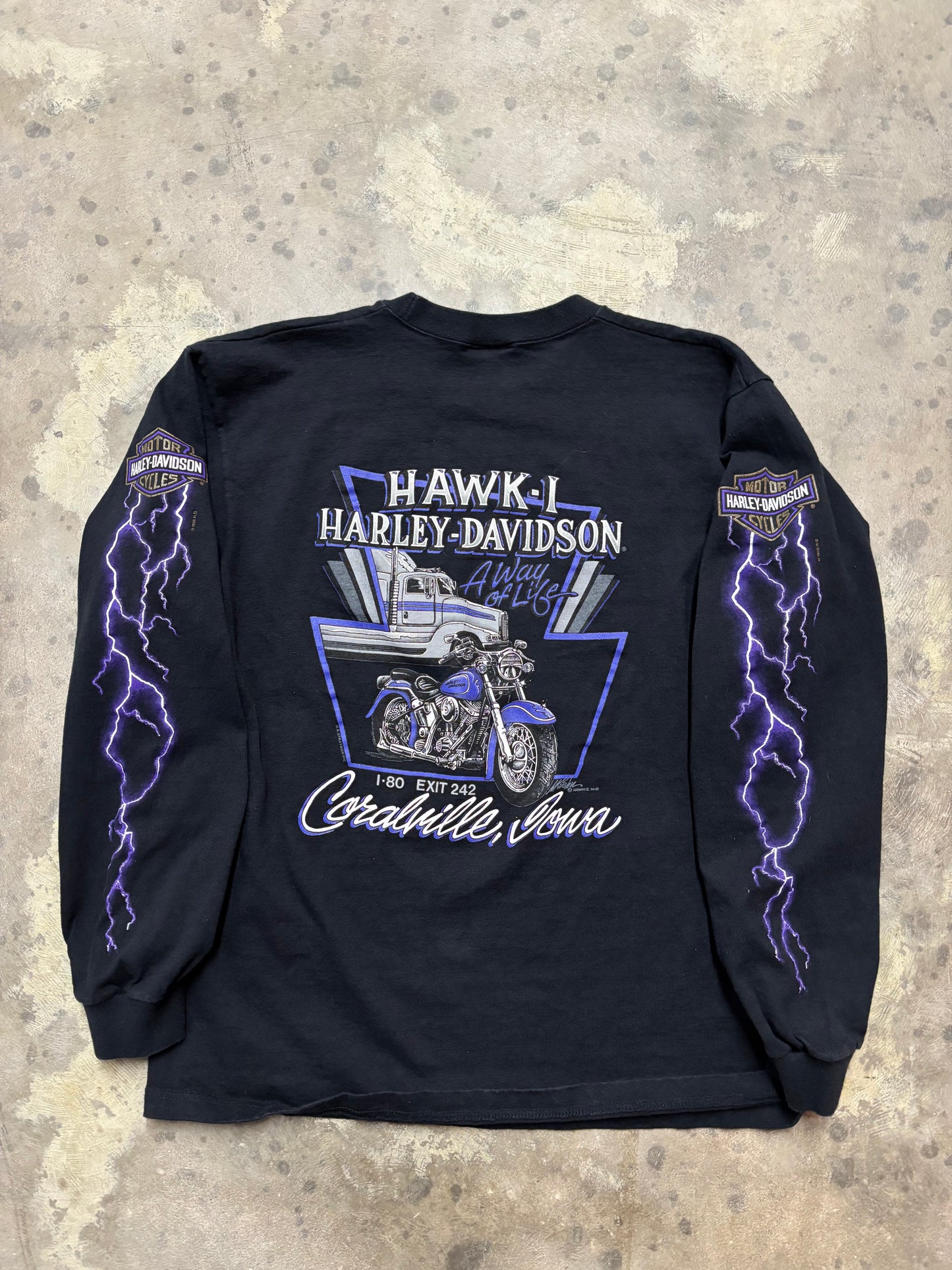 Vintage Harley Davidson purple lightening long sleeve shirt size large