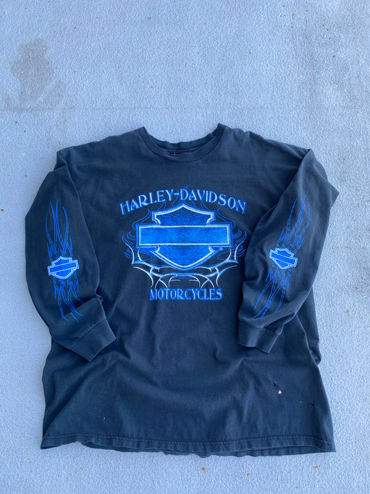 Vintage Blue Flame Blue Shield Chrome long sleeve Harley Davidson  size XXL