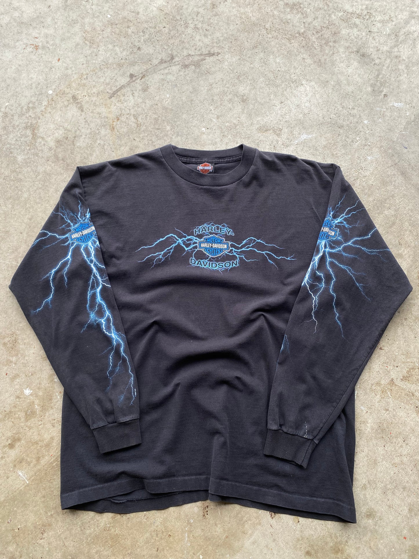 Vintage Harley Davidson Blue Lightning long sleeve shirt size extra large