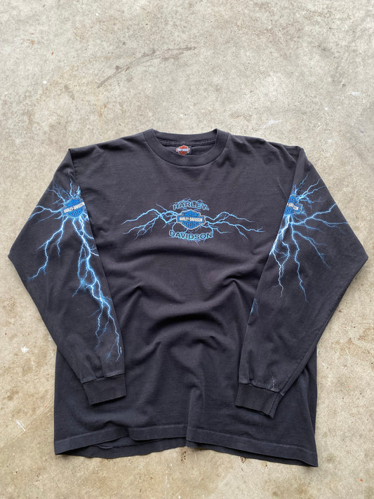 Vintage Harley Davidson Blue Lightning long sleeve shirt size extra large