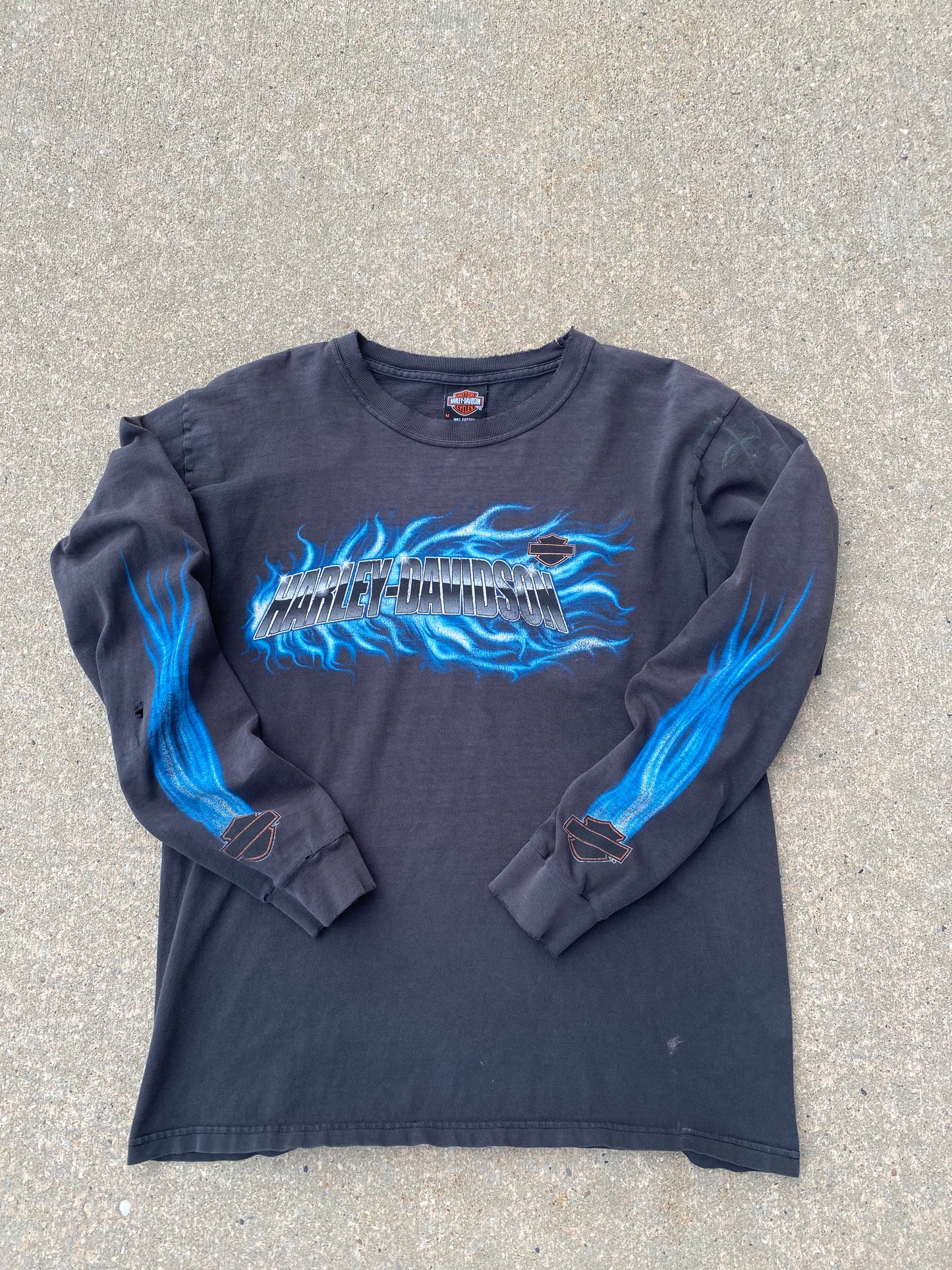 Vintage Harley Davidson Thrashed Blue Flame Long sleeve size medium