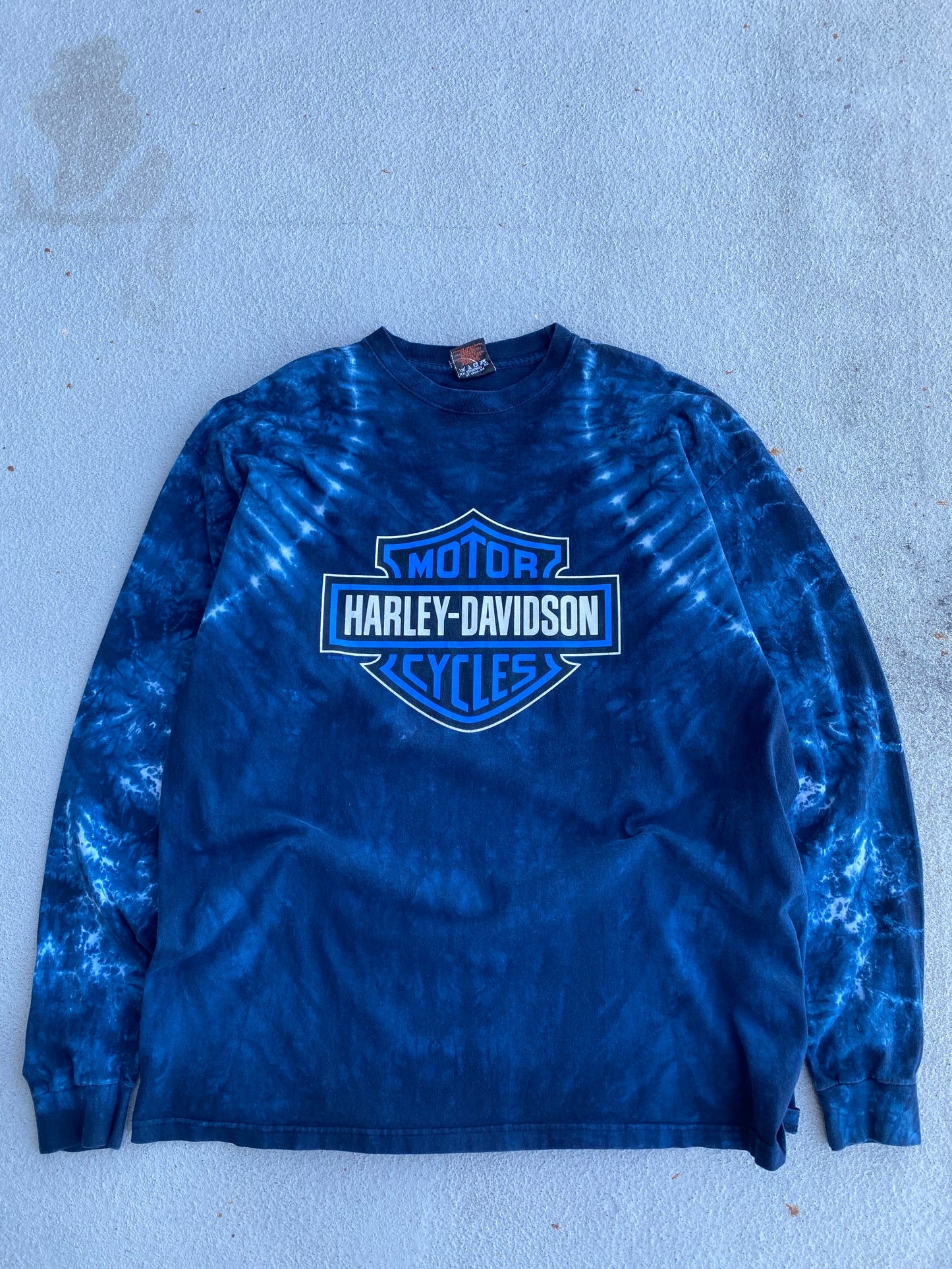 Vintage Harley Davidson Blue Marble Dyed Long sleeve size XXL