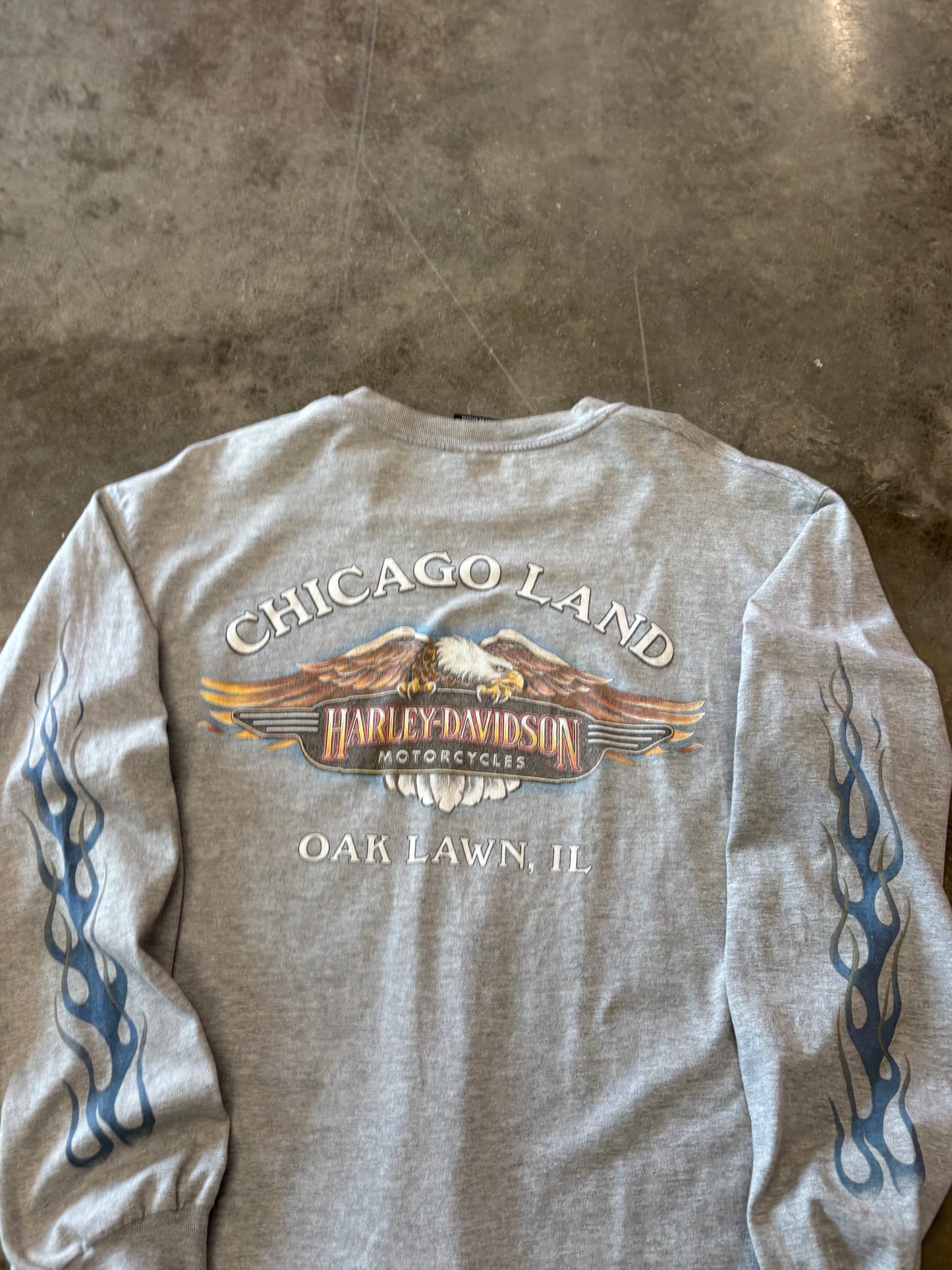 Vintage Harley Davidson grey blue flame size large