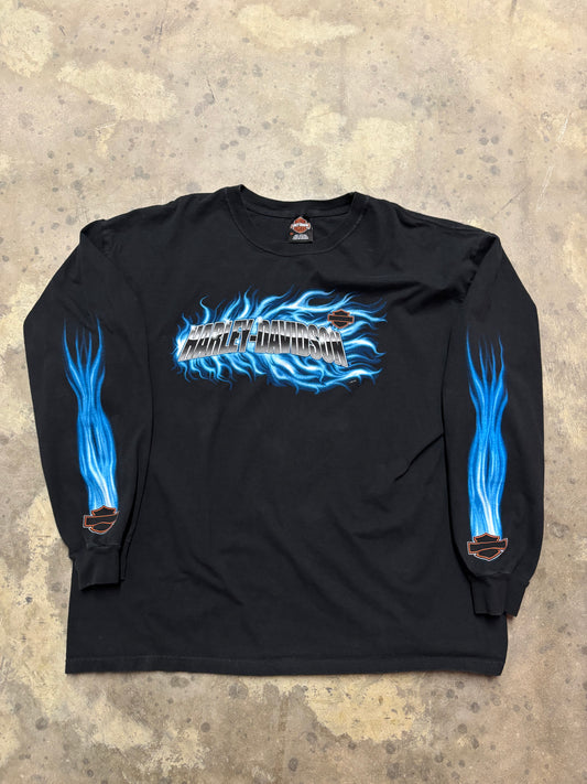 Vintage Harley Davidson blue smoke longsleeve shirt size XXL