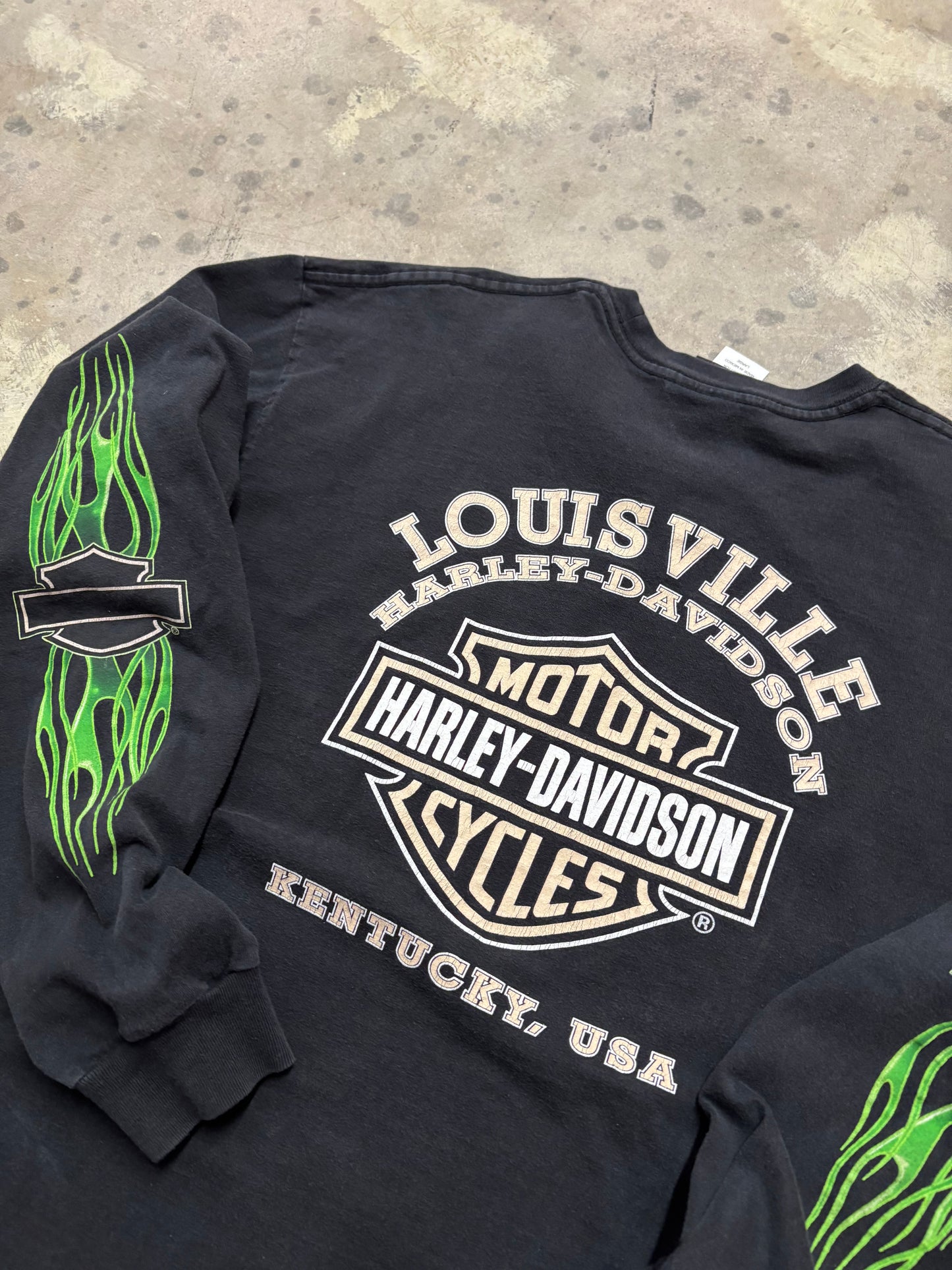Harley Davidson Vintage green flame shirt size large