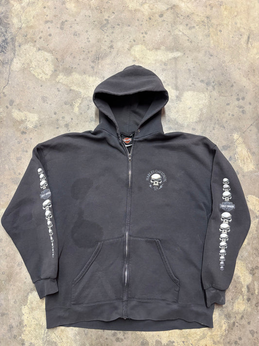 Vintage Harley Davidson skull sleeve zip up hoodie size XXL