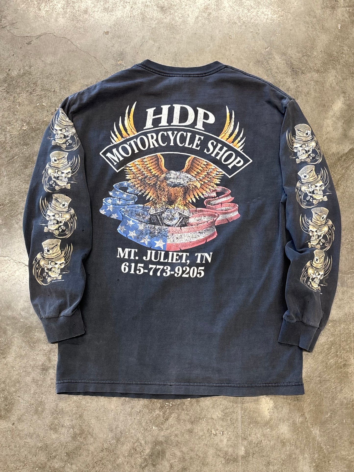 Vintage Hot leathers faded and thrashed skull long sleeve size large