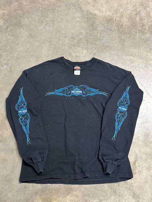 Vintage Harley Davidson Blue flame tribal shirt size xl