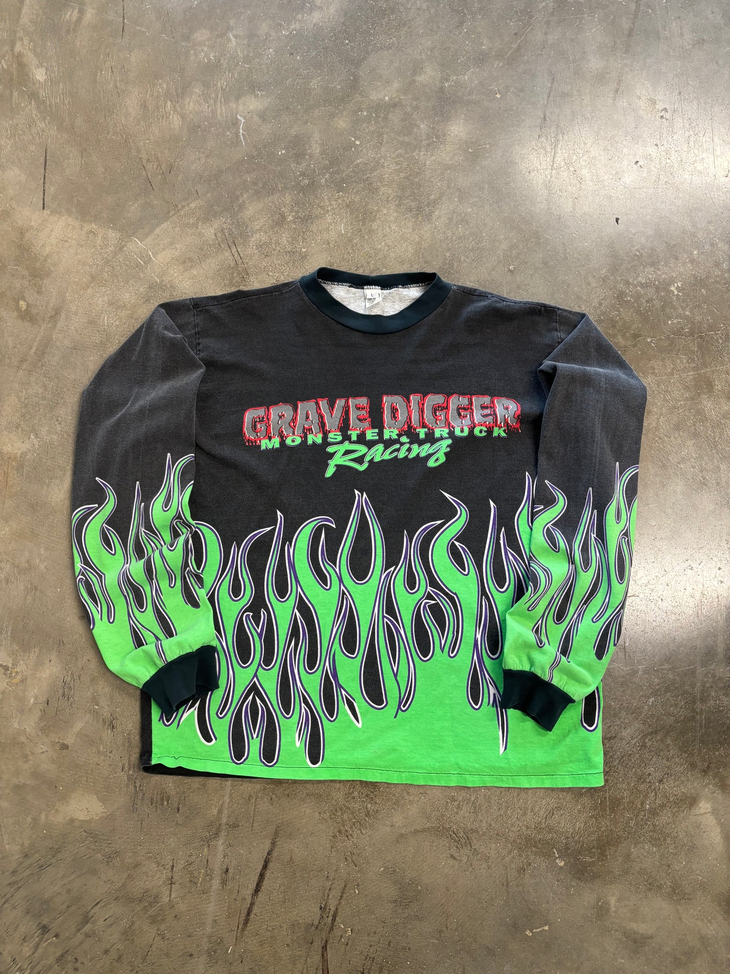 Vintage Grave Digger Flame Long sleeve shirt size Large