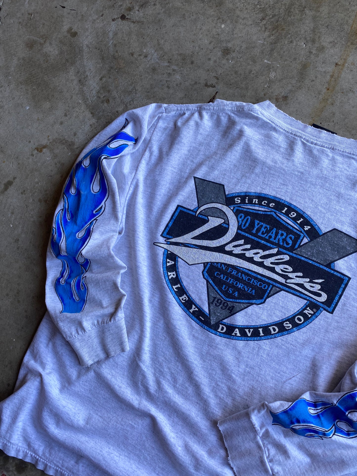 Vintage Harley Davidson Blue Flame Grey Blank Variant size large