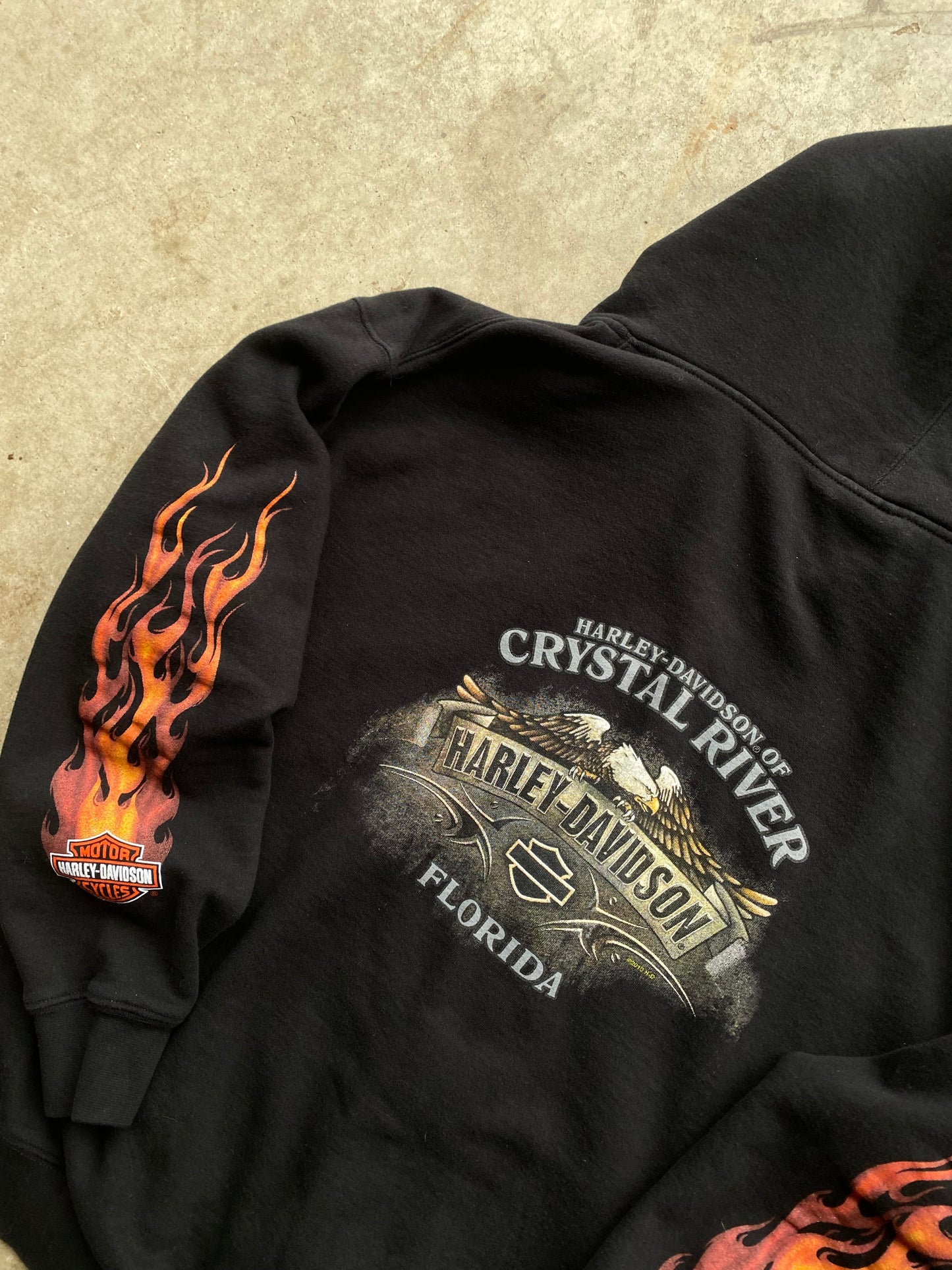 Harley Davidson flaming skull zip up hoodie size extra large