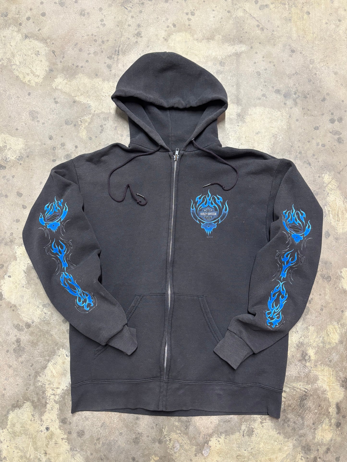 Vintage Harley Davidson Blue Flame zip up hoodie size medium
