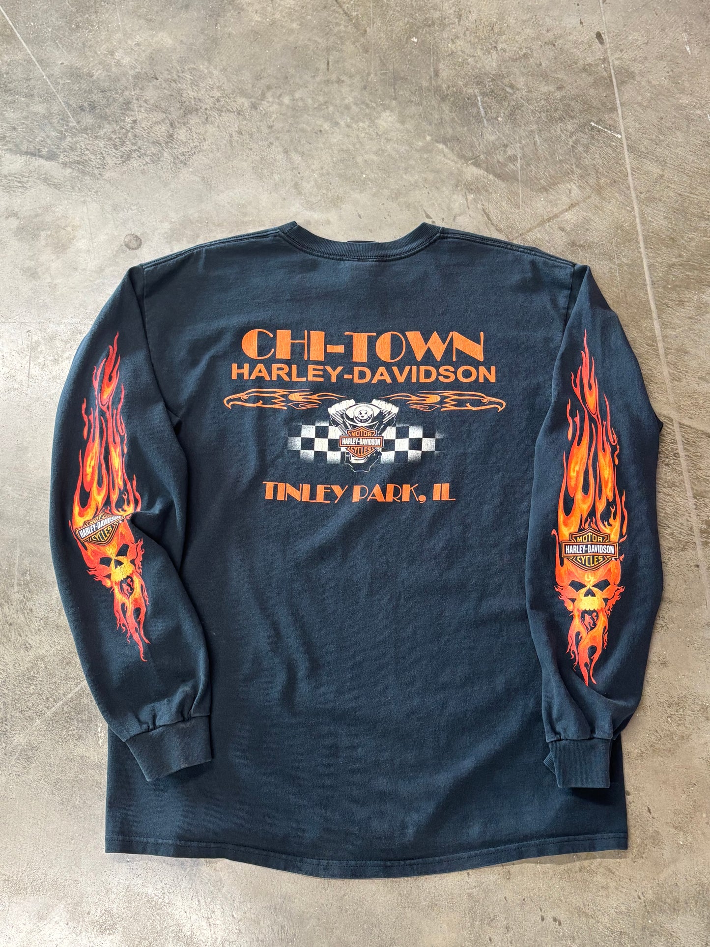 Vintage Harley Davidson skull flame long sleeve size large