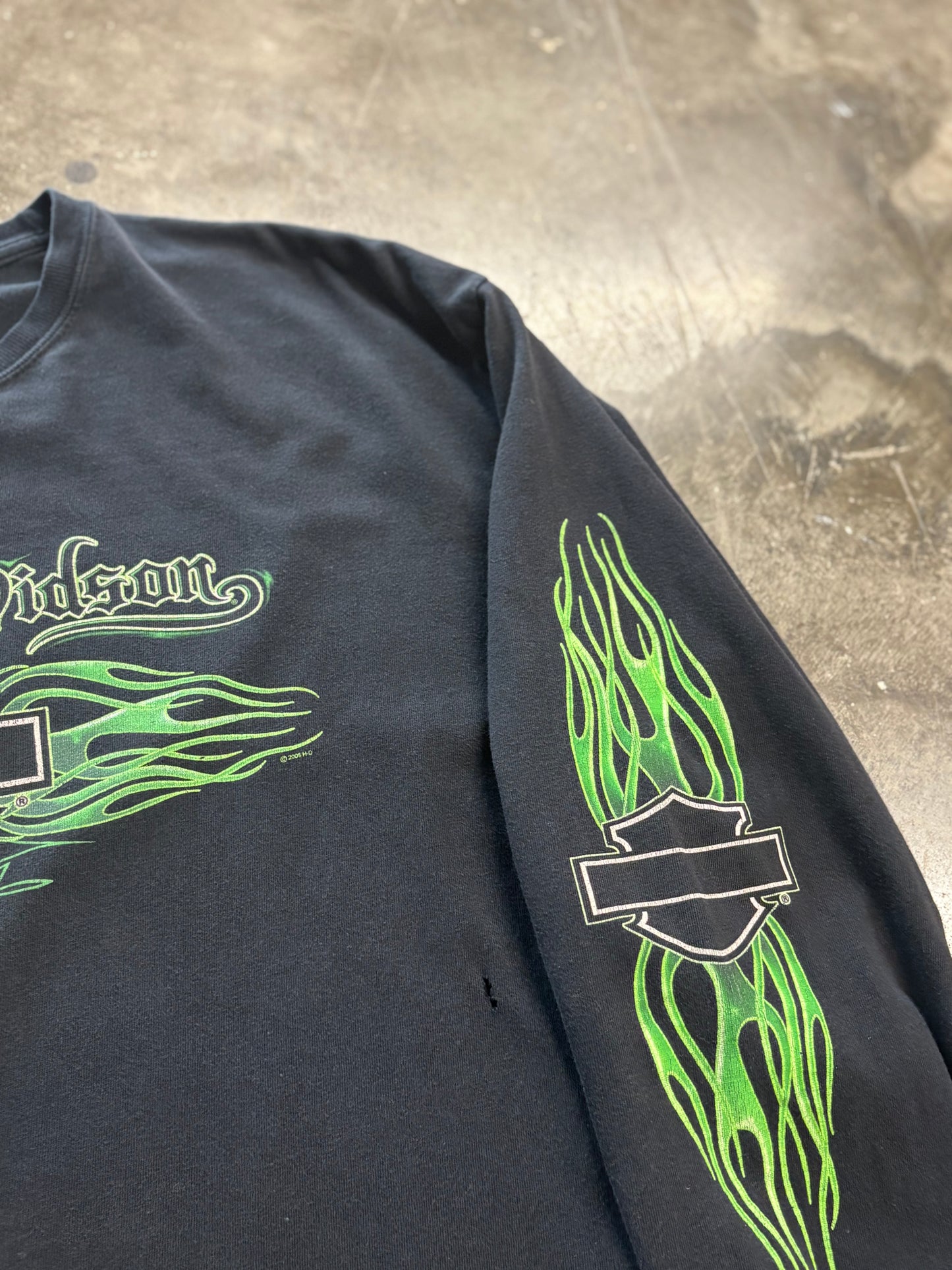 Vintage Harley Davidson Green Flame long sleeve size extra large